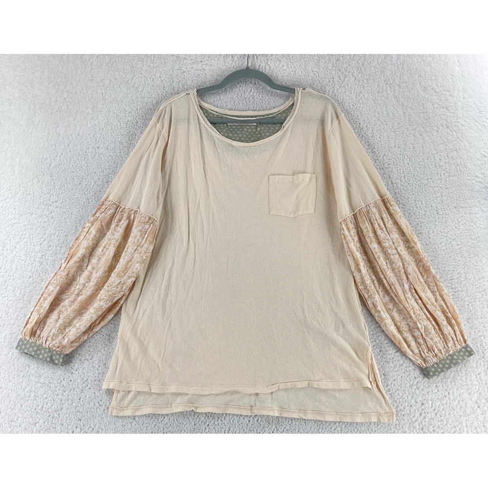 We the Free Jade Printed Sleeve Pocket Tee Womens Small Ivory Pullover Casual